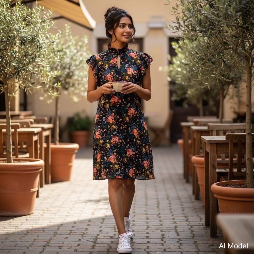 Madewell x No. 6 Silk Beacon Floral Shift Dress 6 Flutter Sleeve Garden Bouquet